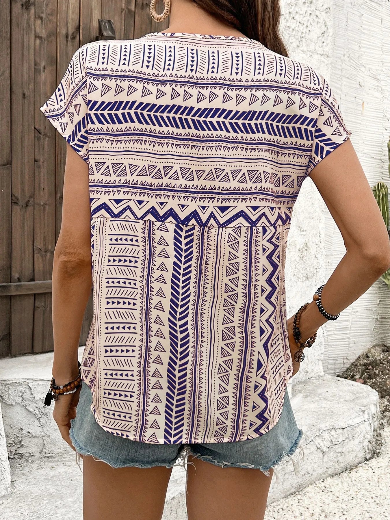 Boho Ethnic Short Sleeve Blouse - Roe Creation