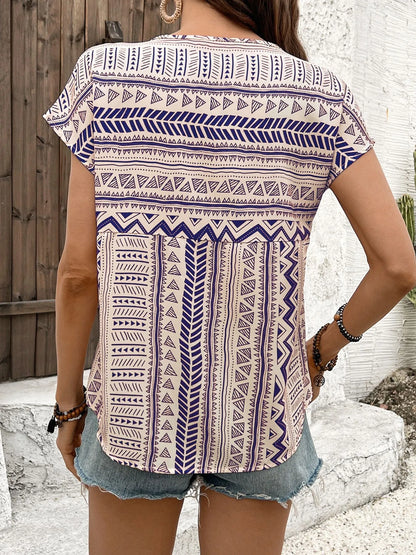 Boho Ethnic Short Sleeve Blouse - Roe Creation