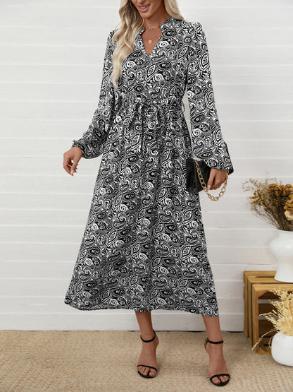 Paisley Print Long Sleeve Midi Dress - Roe Creation