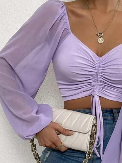 Sweetheart Neck Cropped Top with Drawstring – Trendy Summer Blouse for Women - Roe Creation