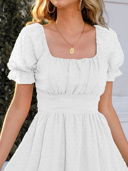 Swiss Dot Short Sleeve Mini Dress - Roe Creation