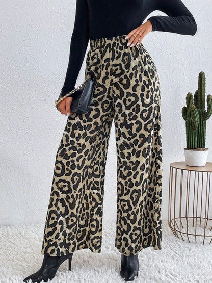 Printed Elastic Waist Wide Leg Pants - Roe Creation