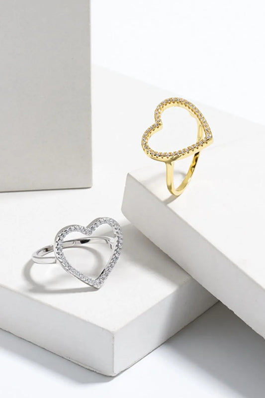 925 Sterling Silver Inlaid Zircon Heart Ring - Roe Creation