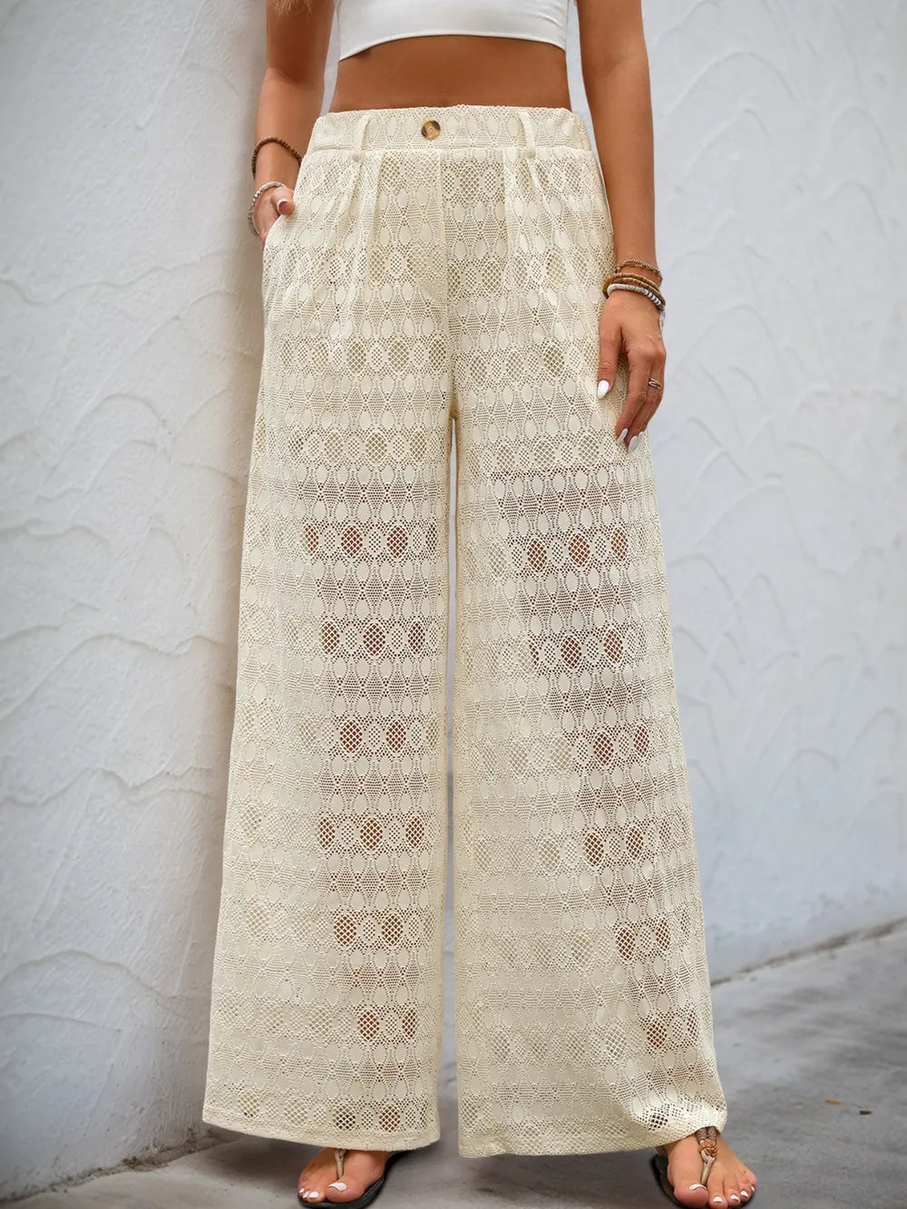 Decorative Button Wide Leg Pants - Roe Creation