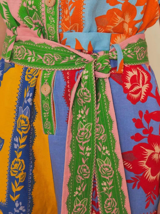 Printed Short Sleeve Tie Waist Romper - Roe Creation