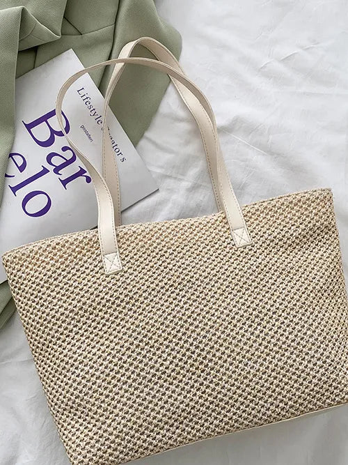 Woven Straw Tote Bag in Solid Colour - Roe Creation