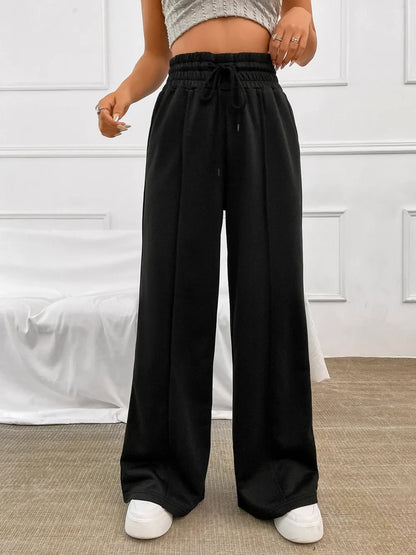 Honey Drawstring Elastic Waist Wide Leg Pants - Roe Creation