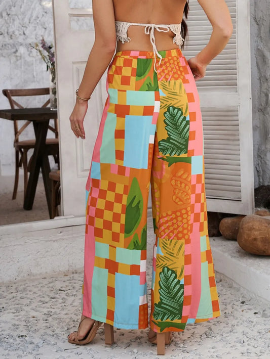 Devine Drawstring Printed Wide Leg Pants - Roe Creation