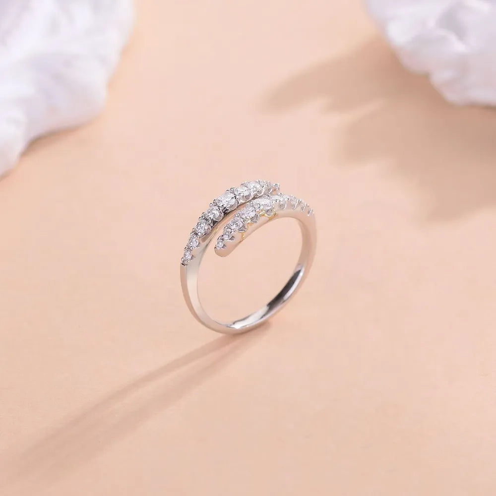 925 Sterling Silver Moissanite Bypass Ring - Roe Creation