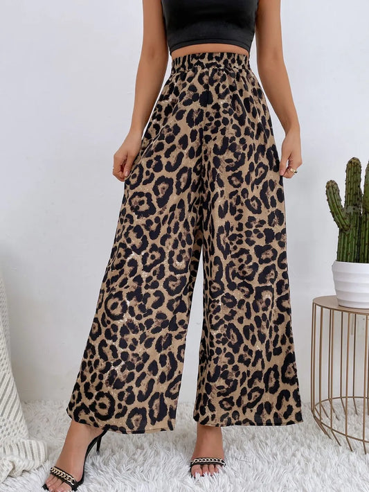 Printed Elastic Waist Wide Leg Pants - Roe Creation