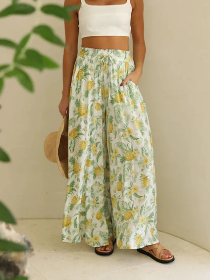 Printed Wide Leg Pants - Roe Creation