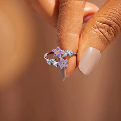 Flower Shape Inlaid Zircon 925 Sterling Silver Ring - Roe Creation