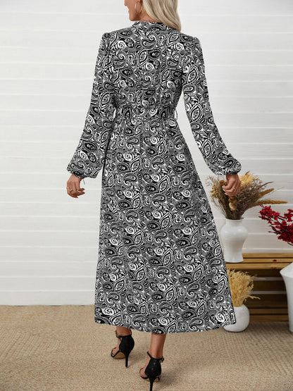 Paisley Print Long Sleeve Midi Dress - Roe Creation