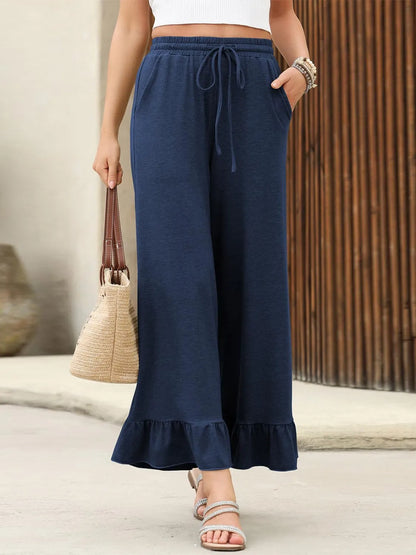Ruffled Hem Wide Leg Pants - Roe Creation
