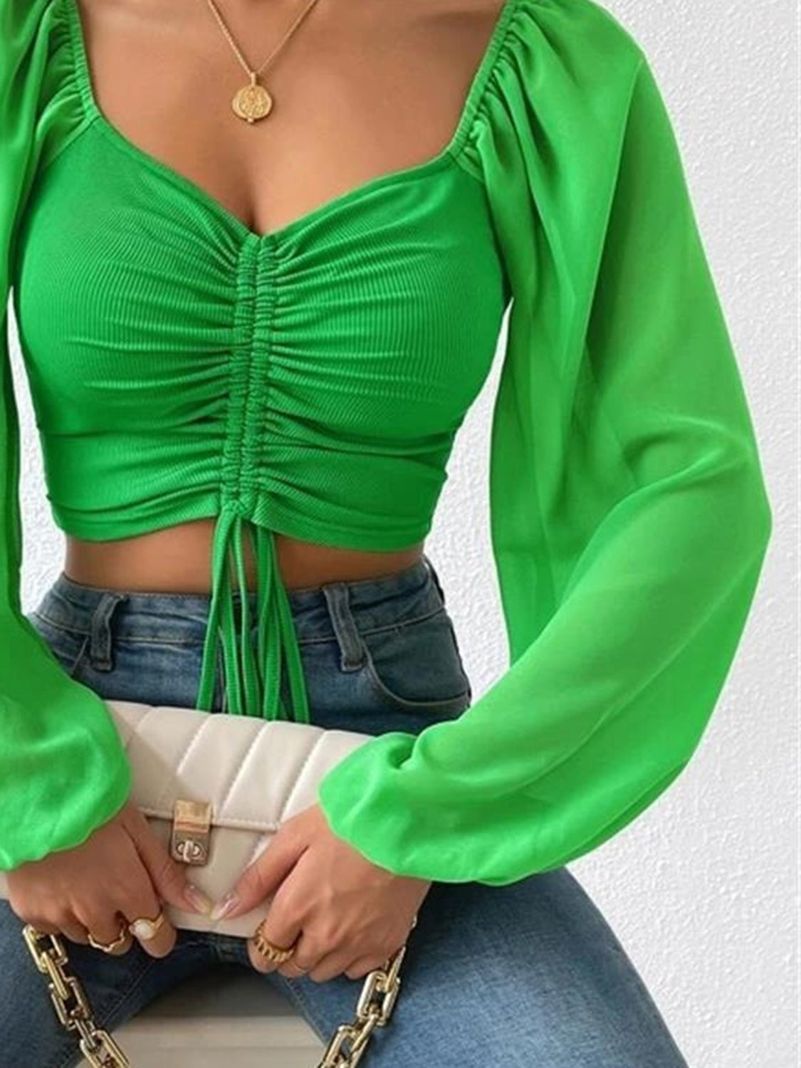 Sweetheart Neck Cropped Top with Drawstring – Trendy Summer Blouse for Women - Roe Creation
