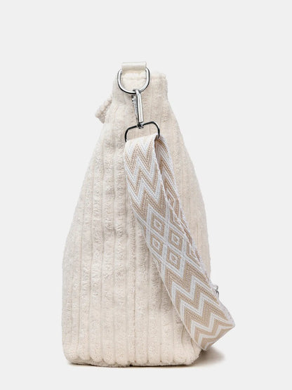 Solid Colour Corduroy Crossbody Bag with Removable Strap - Roe Creation