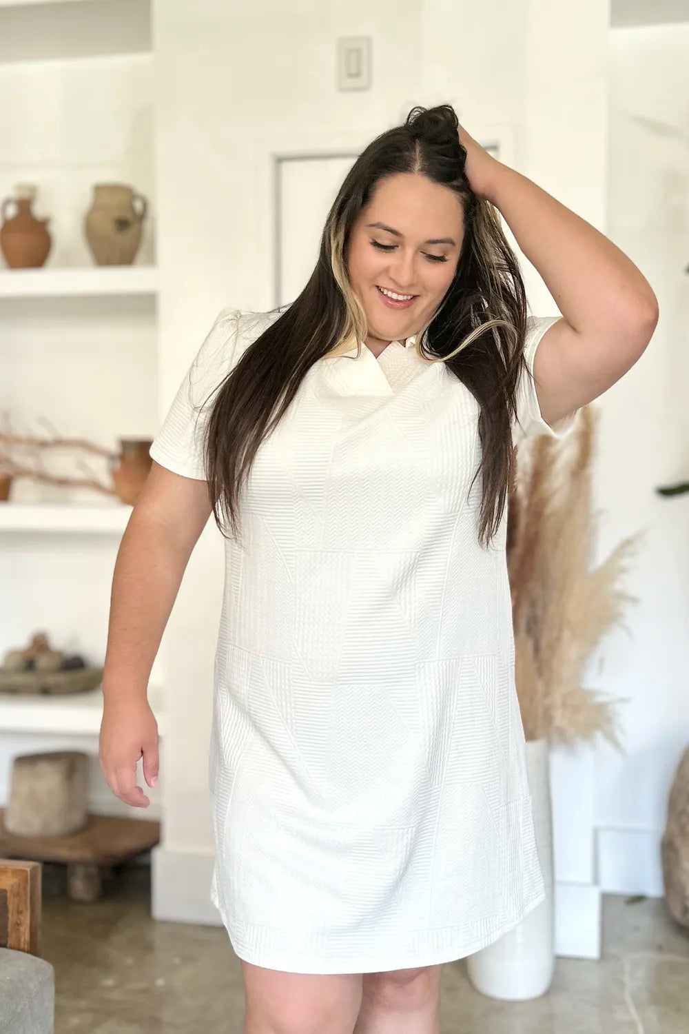 Double Take Full Size Texture Short Sleeve Dress - Roe Creation