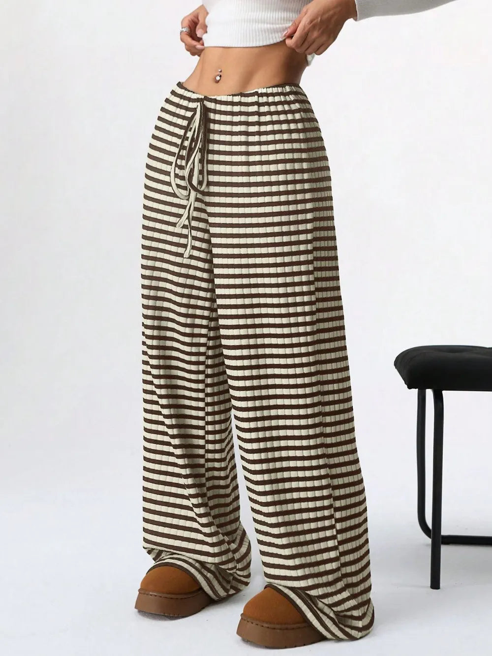 Tied Striped Wide Leg Pants - Roe Creation
