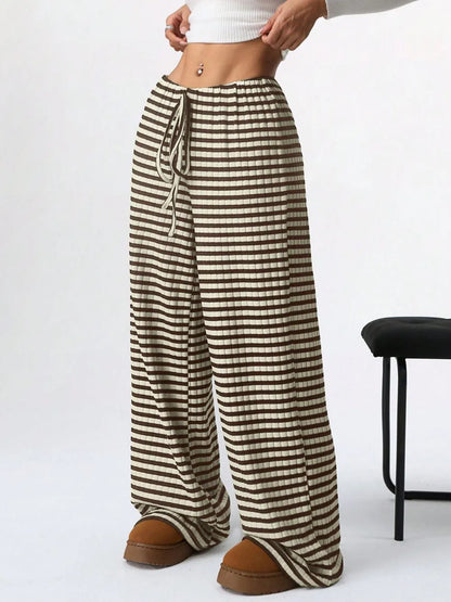 Tied Striped Wide Leg Pants - Roe Creation