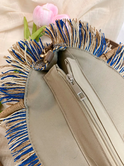 Round Woven Straw Tassel Handbag - Roe Creation