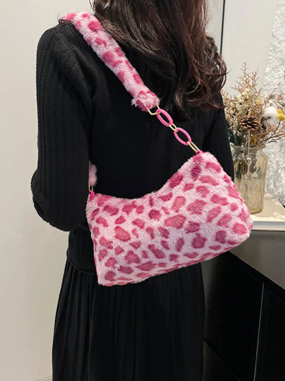 Leopard Print Fluffy Shoulder Bag - Roe Creation
