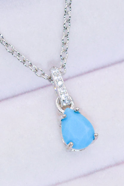 Teardrop Turquoise 4-Prong Pendant Necklace - Roe Creation