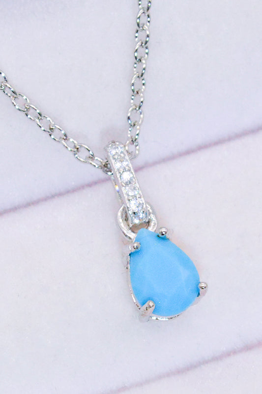 Teardrop Turquoise 4-Prong Pendant Necklace - Roe Creation