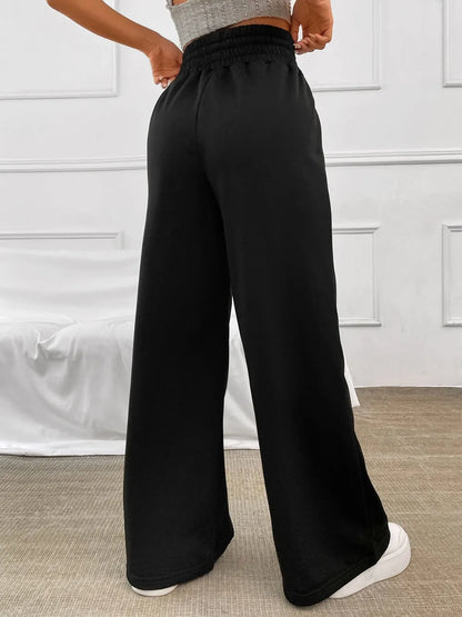 Honey Drawstring Elastic Waist Wide Leg Pants - Roe Creation