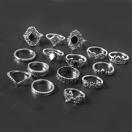15 Piece Alloy Vintage Ring Set - Roe Creation
