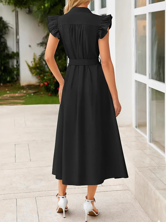Ruffled Button-Front Midi Dress - Roe Creation