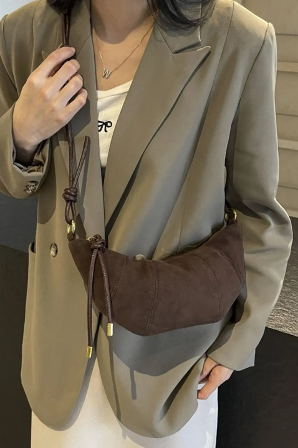 Leopard Print Suede Shoulder Bag with PU Leather Strap - Roe Creation