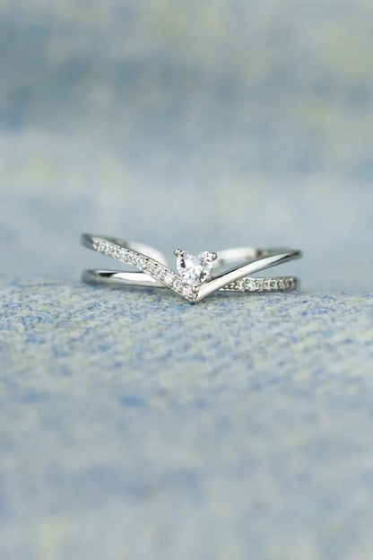 925 Sterling silver Inlaid Zircon Heart Open Ring - Roe Creation