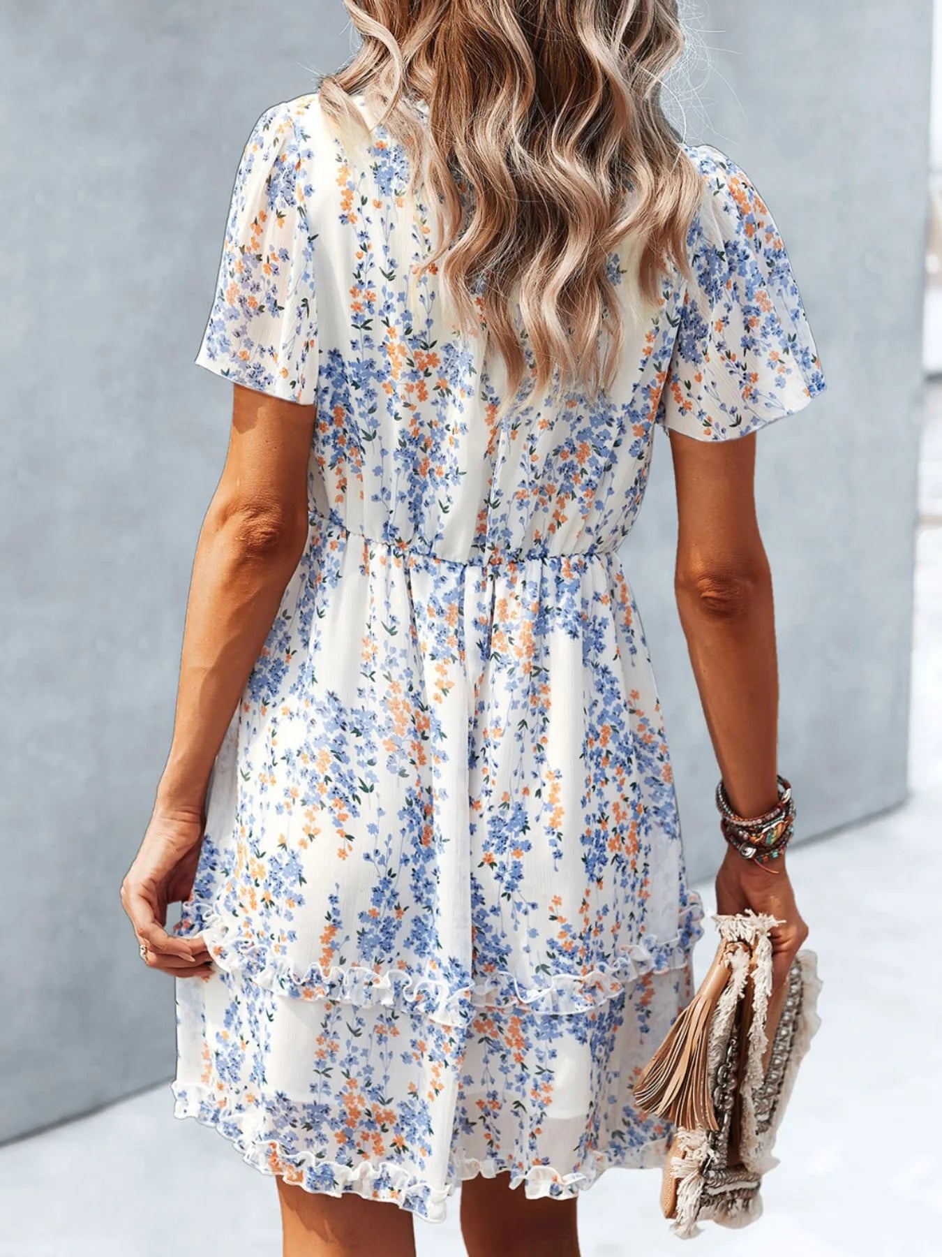 Floral Wrap Dress with Flutter Sleeves - Roe Creation