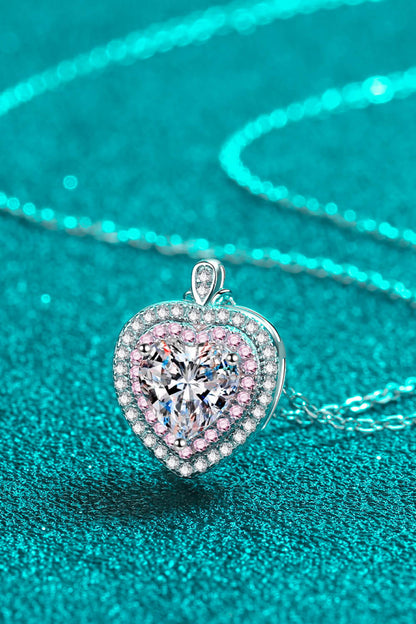 925 Sterling Silver 1 Carat Moissanite Heart Pendant Necklace - Roe Creation
