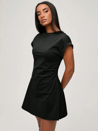 Round Neck Short Sleeve Mini Tee Dress - Roe Creation