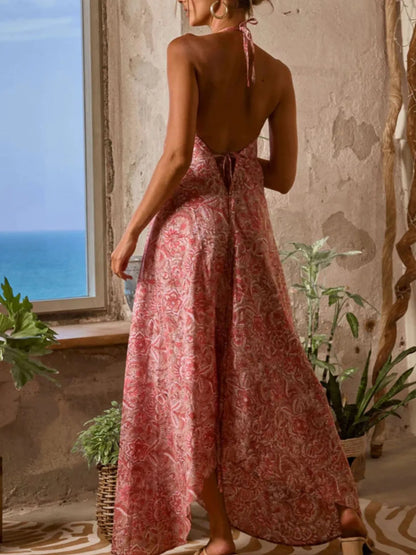 Printed Halter Neck Maxi Cami Dress - Roe Creation