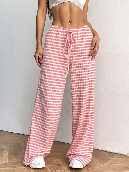 Tied Striped Wide Leg Pants - Roe Creation
