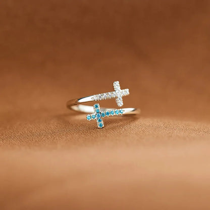 Zircon 925 Sterling Silver Double Cross Bypass Ring - Roe Creation