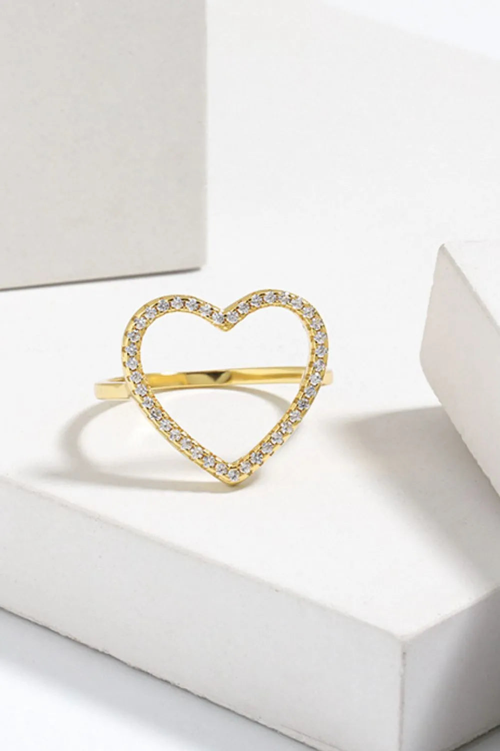 925 Sterling Silver Inlaid Zircon Heart Ring - Roe Creation