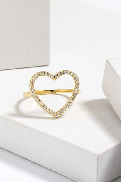 925 Sterling Silver Inlaid Zircon Heart Ring - Roe Creation