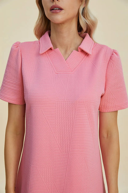 Double Take Full Size Texture Short Sleeve Dress - Roe Creation
