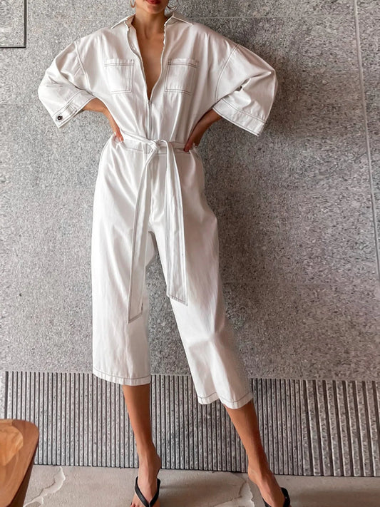 Tie Waist Wide Leg Jumpsuit - Roe Creation