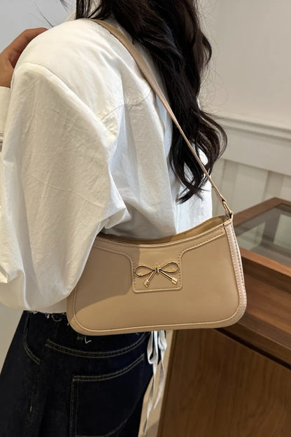 Bow Trim PU Leather Shoulder Bag - Roe Creation
