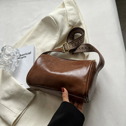 Leather Shoulder Bag with Woven Strap - Roe Creation
