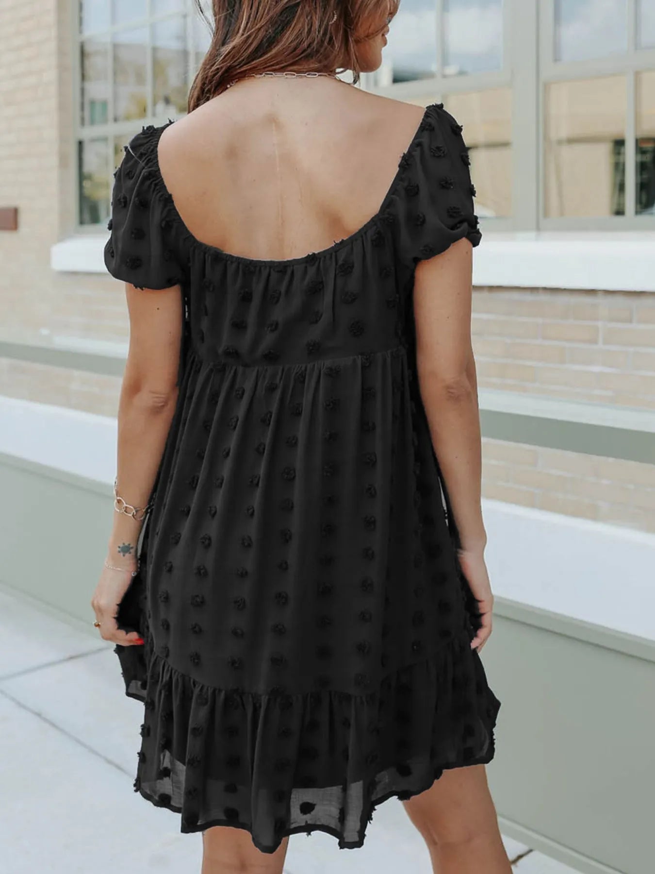 Swiss Dot Square Neck Mini Dress - Roe Creation