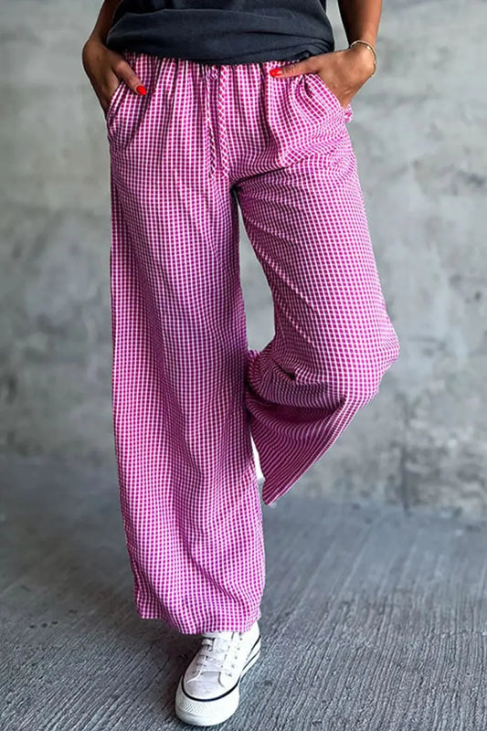 Plaid Wide Leg Pants with Pockets - Roe Creation