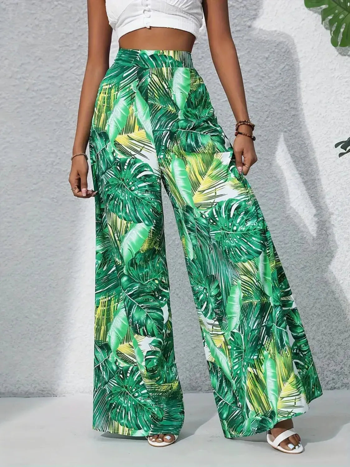 Printed High Waist Wide Leg Pants - Roe Creation