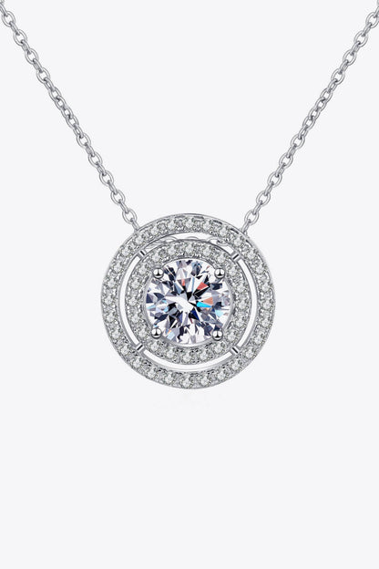 Moissanite Round Pendant Rhodium-Plated Necklace - Roe Creation