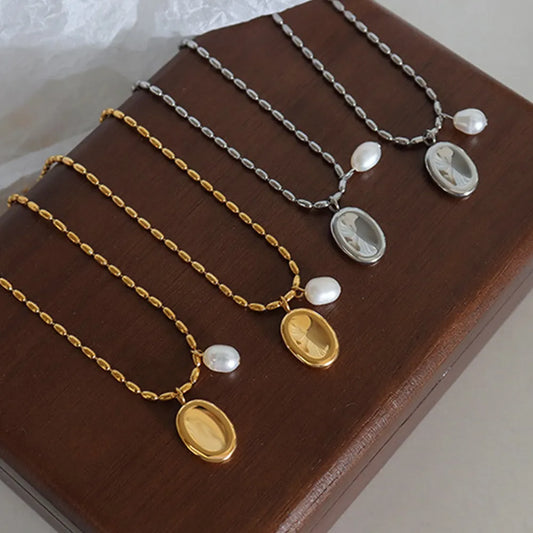 Titanium Steel Freshwater Pearl Pendant Necklace - Roe Creation