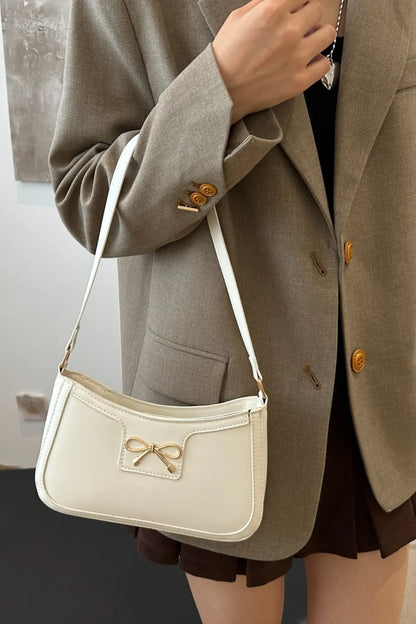 Bow Trim PU Leather Shoulder Bag - Roe Creation